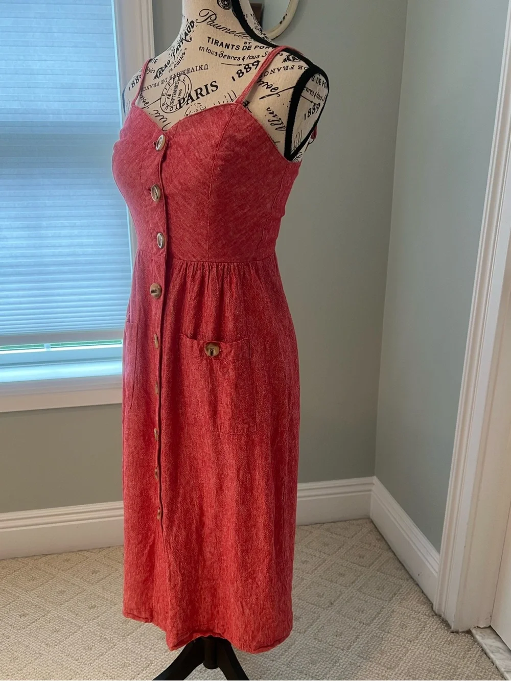 Indigo Rein coral-red linen-blend midi dress | Size S | Excellent Condition